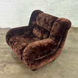 Fauteuil vintage italien en velours marron foncé