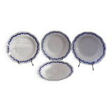 4 soup plates white background, blue decor l'Amandinoise 2586