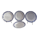 4 soup plates white background, blue decor l'Amandinoise 2586