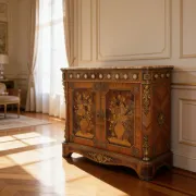 An antique French Louis XVI-style marble-top side cabinet