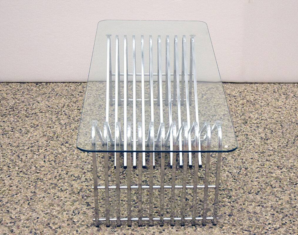 Coffee table in chromed metal and crystal, 1970s