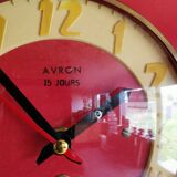 Vintage formica clock silent wall pendulum "Avron red yellow"
