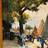 Ancient painting depicting a market scene in Brittany