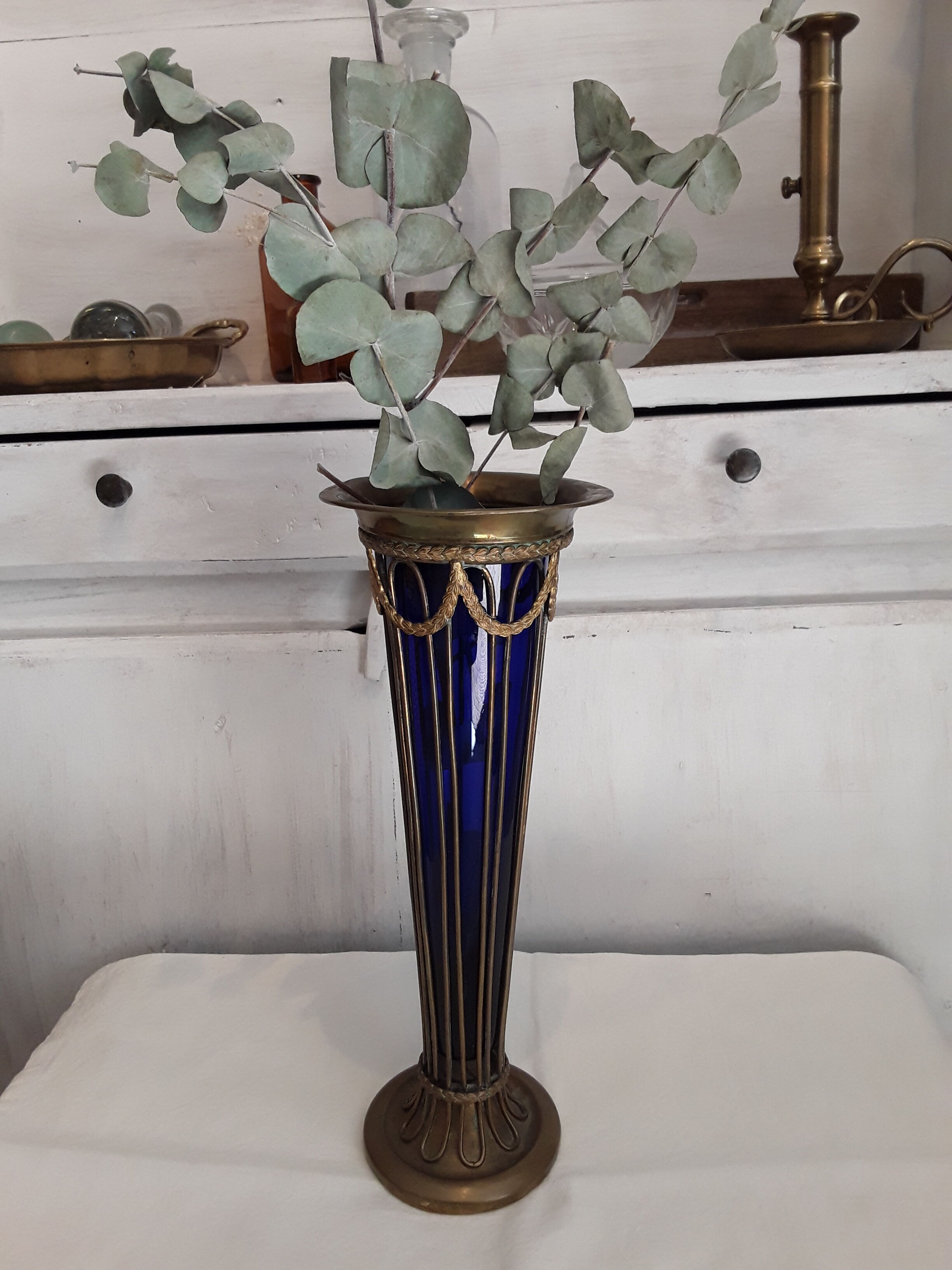 Glass and brass vase