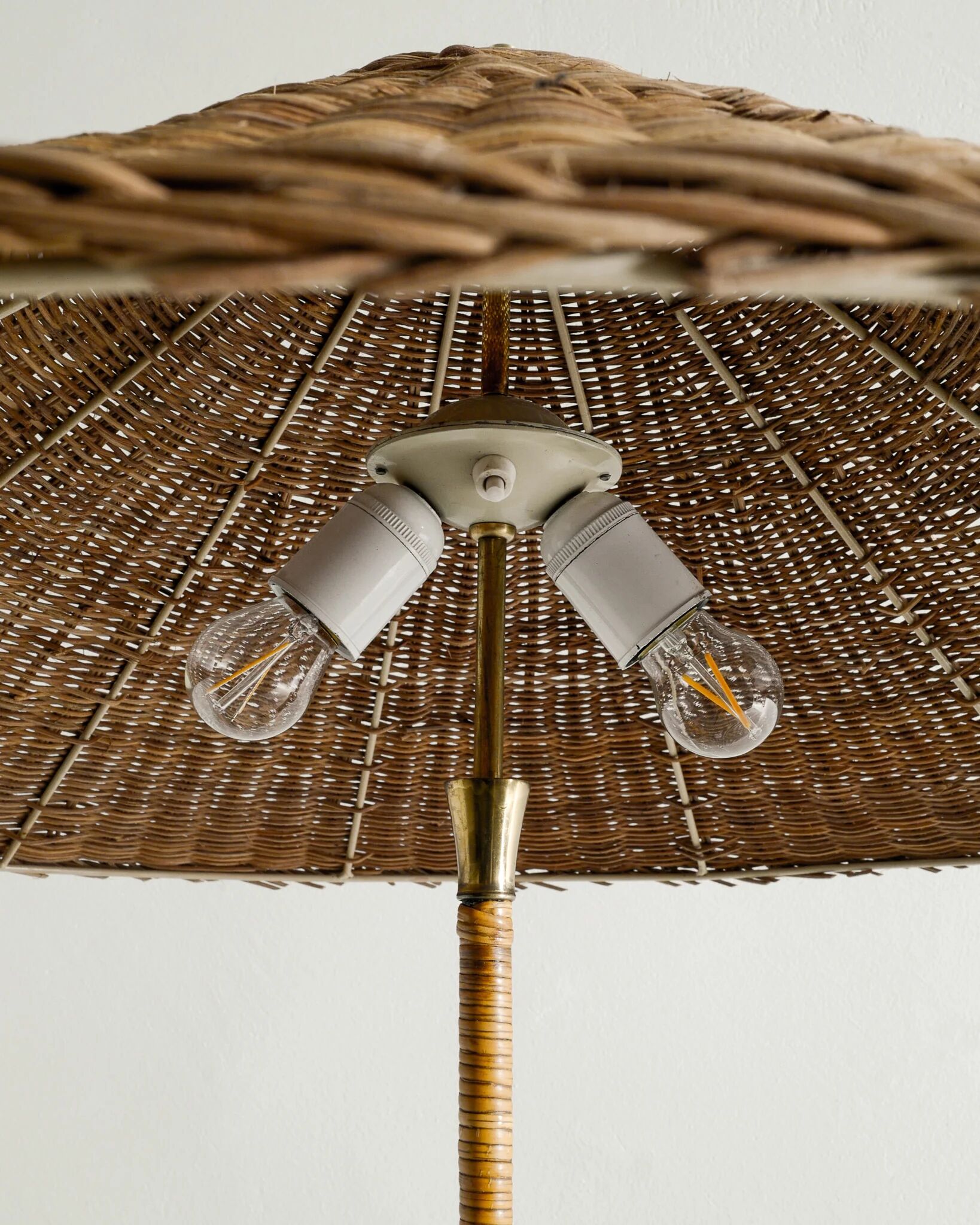 Finnish Mid Century Rattan Floor Lamp by Paavo Tynell for Itsu, 1940s