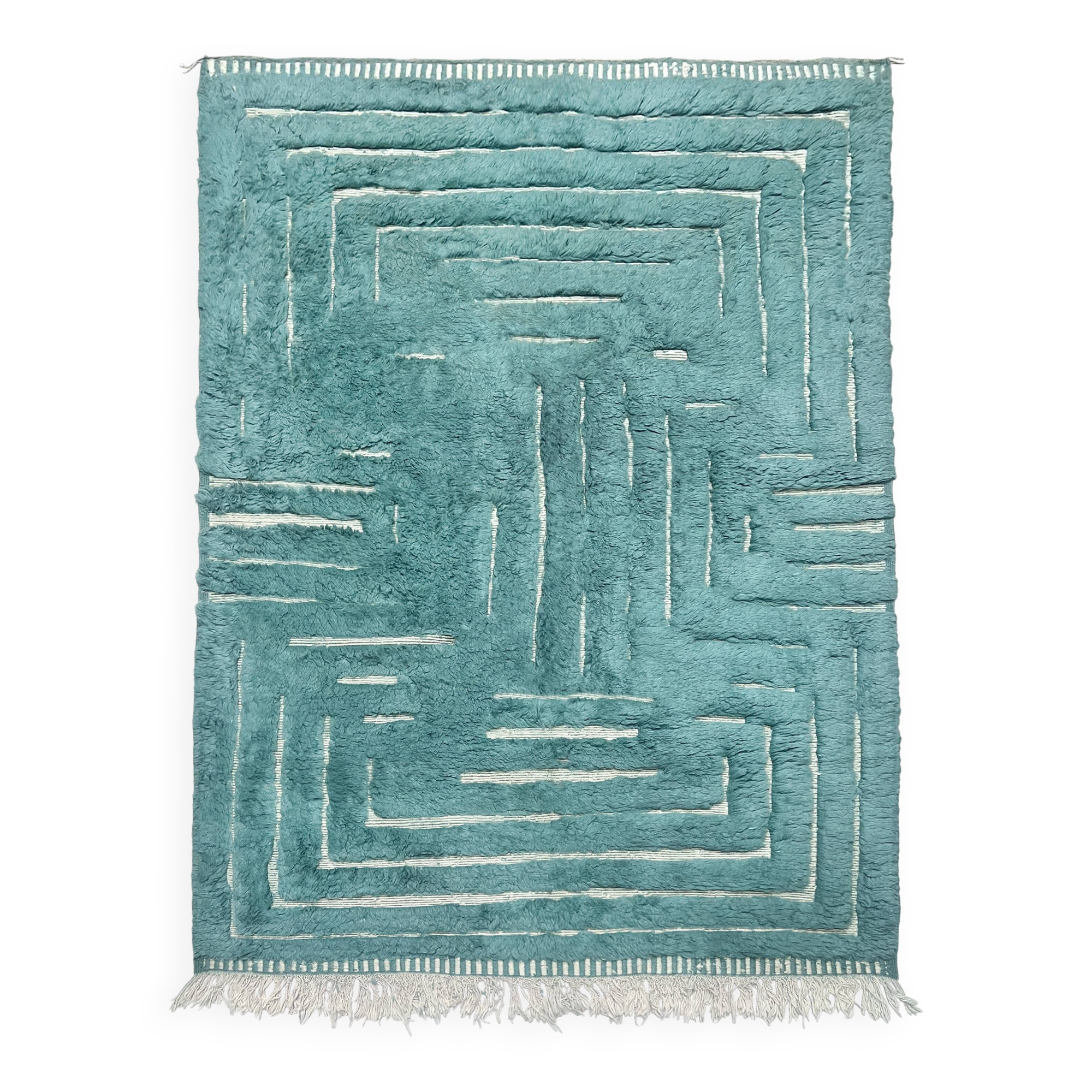 Moroccan Berber rug Beni Ouarain emerald blue 3x2.12m
