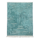 Tapis berbère marocain Beni Ouarain bleu émeraude 3x2,12m