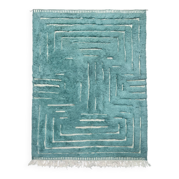 Moroccan Berber rug Beni Ouarain emerald blue 3x2.12m