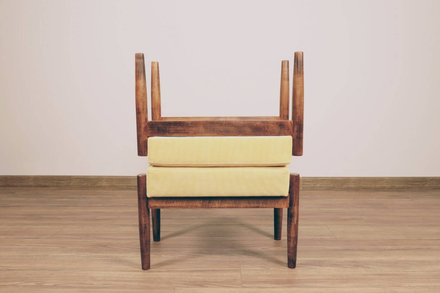 Vintage kids chairs retro yellow corduroy Scandinavian design 