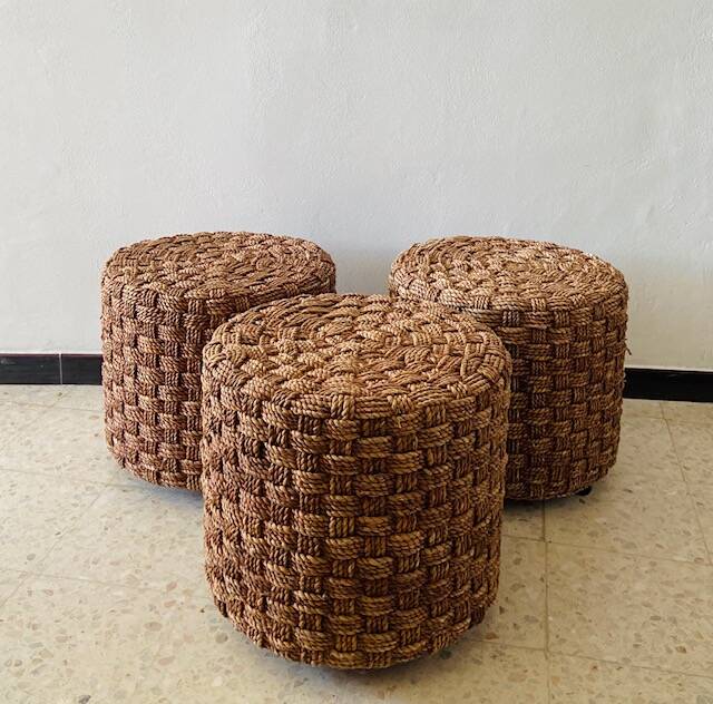 Three vintage rope stools