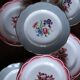 6 flat plates Digoin Sarregemines Marsac red with gold flowers