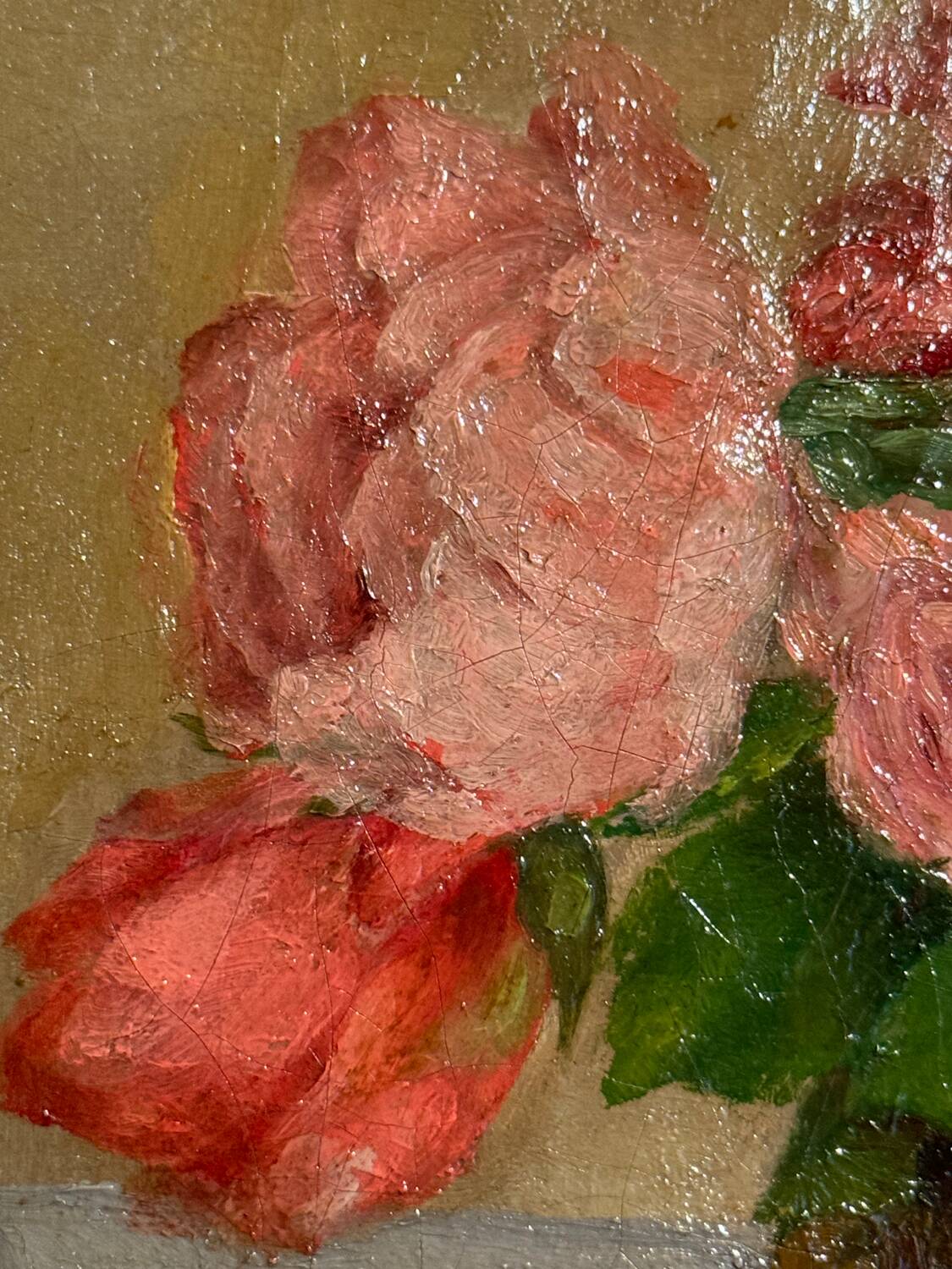 Old painting, Still life or roses and fruits, early 20th century