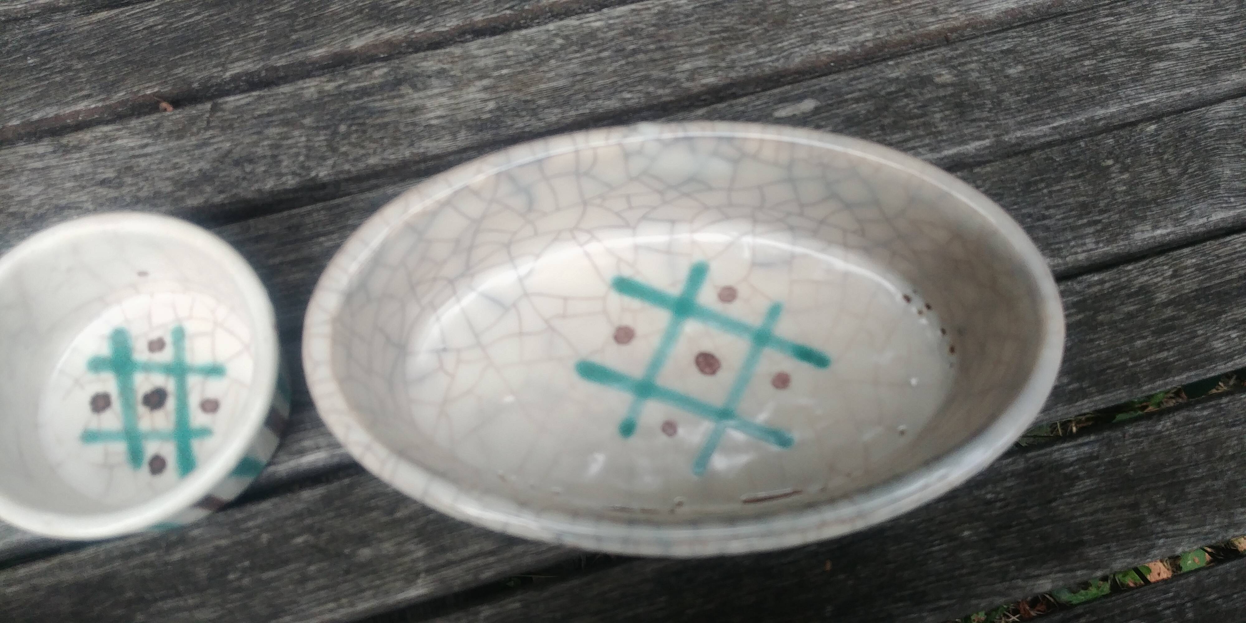 Glazed ceramic dinette from the Longchamp earthenware factory France vintage 60s abstract decor