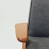 Vintage Lounge Chair Fully Refurbished, Graphite Wool Upholstery