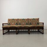 Canapé italien des années 1970 en bambou, rotin, laiton et tissu style Liberty