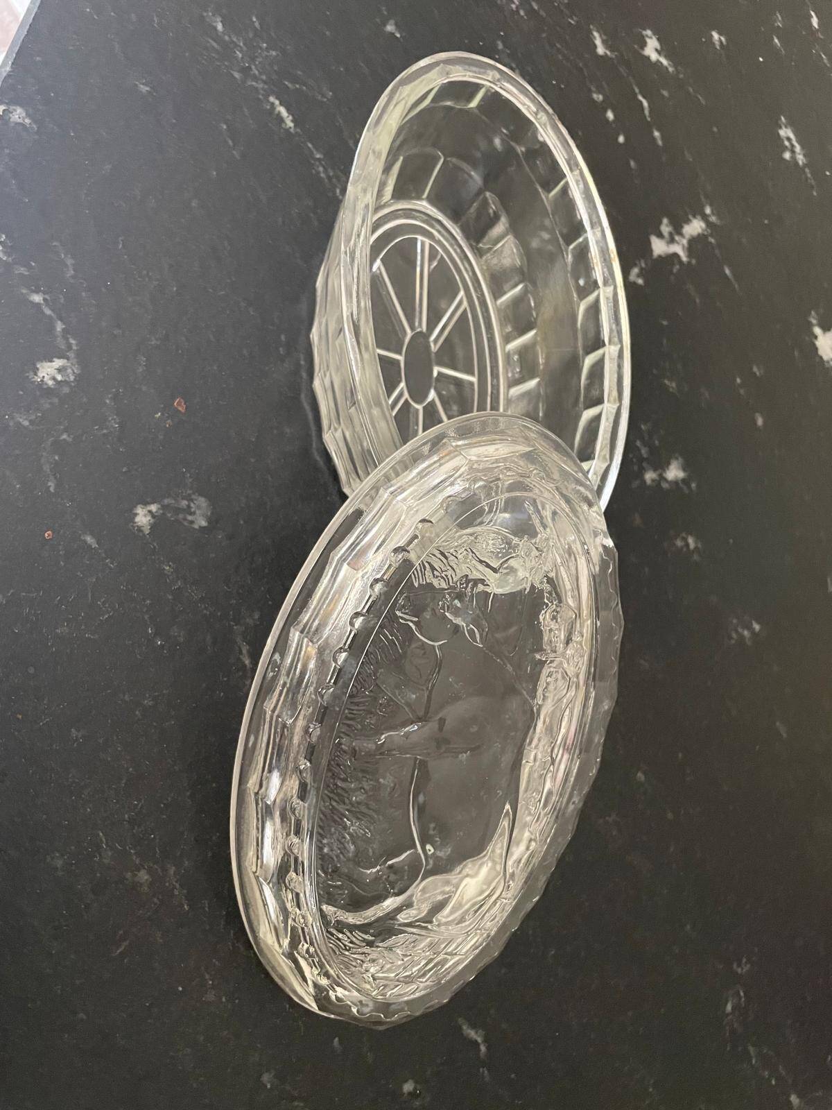 Oval molded glass butter dish