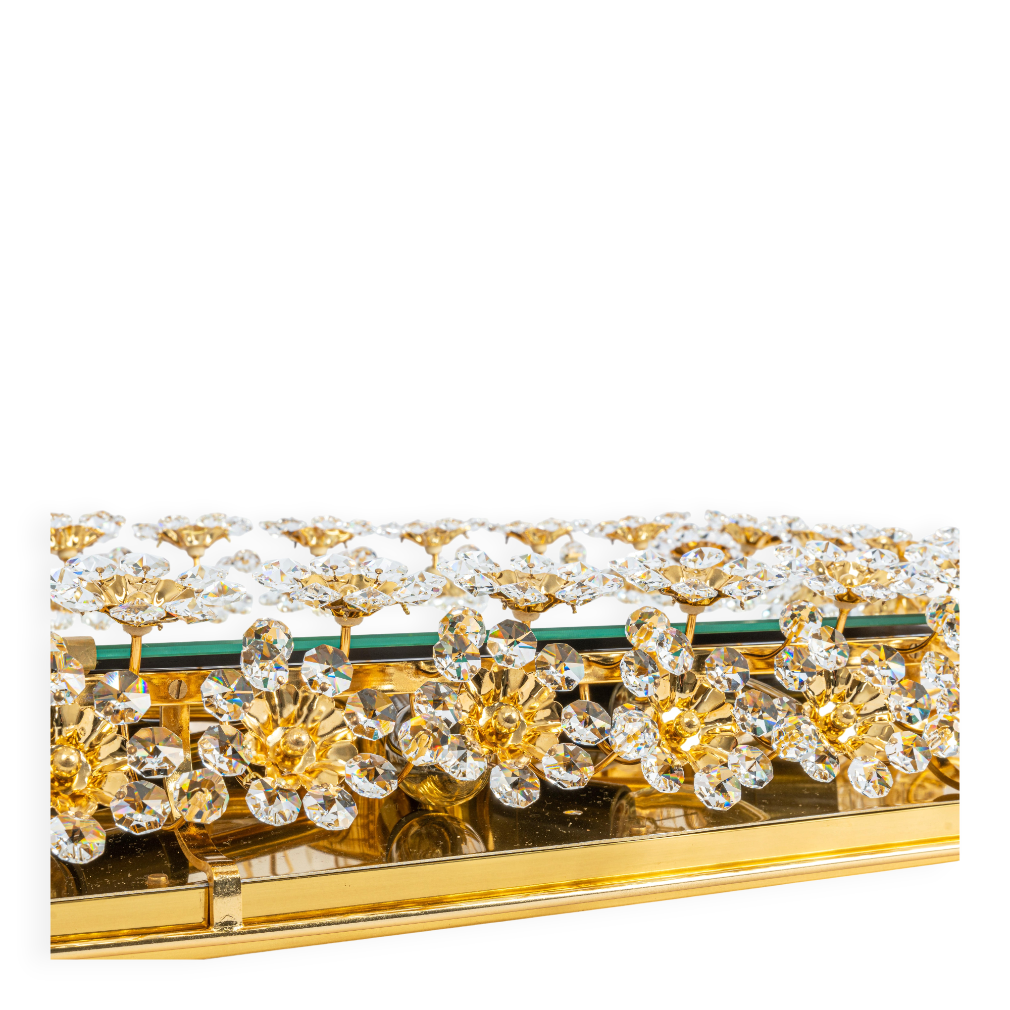 Spectacular backlit mirror in gilded brass and crystal glass by Palwa, Germany.