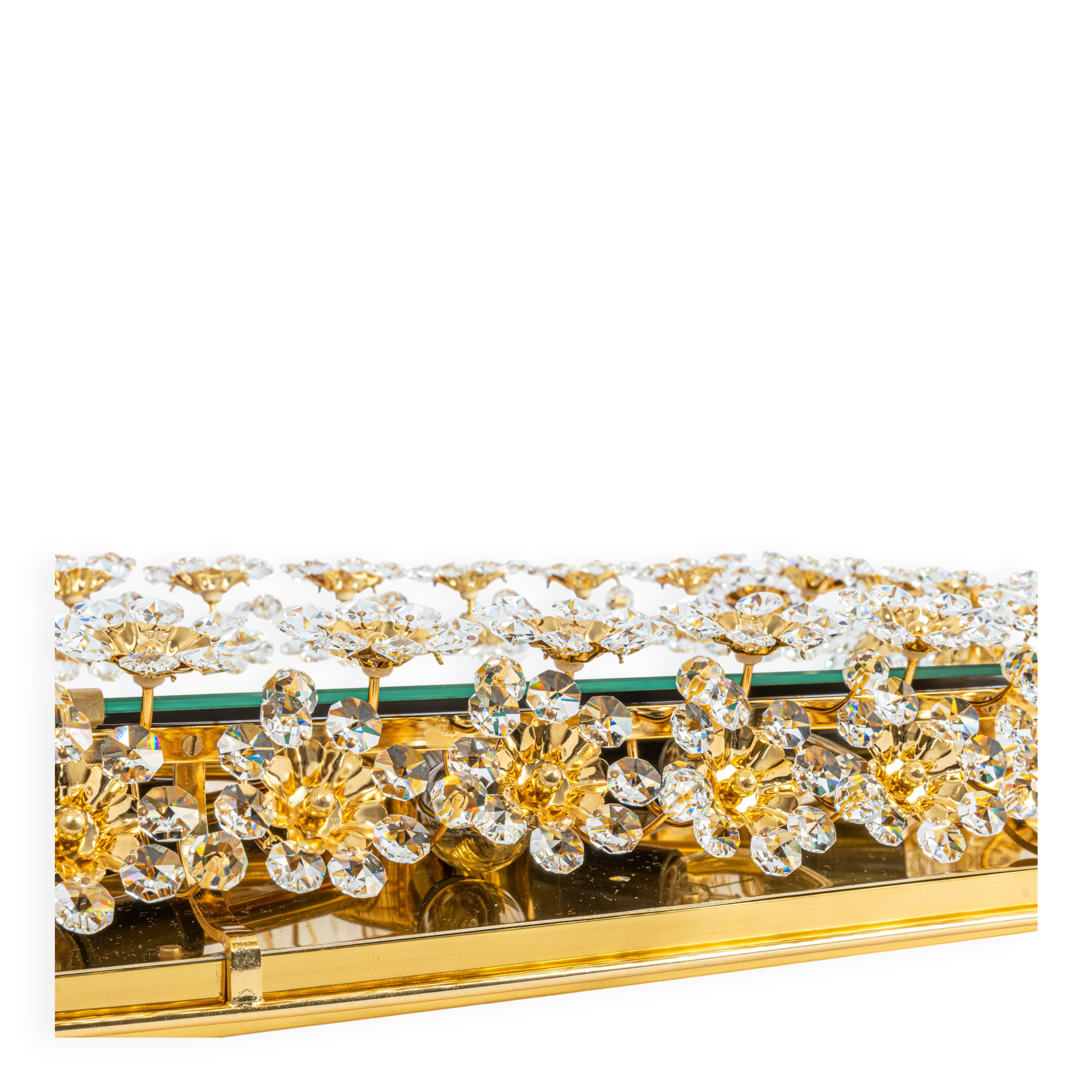 Spectacular backlit mirror in gilded brass and crystal glass by Palwa, Germany.