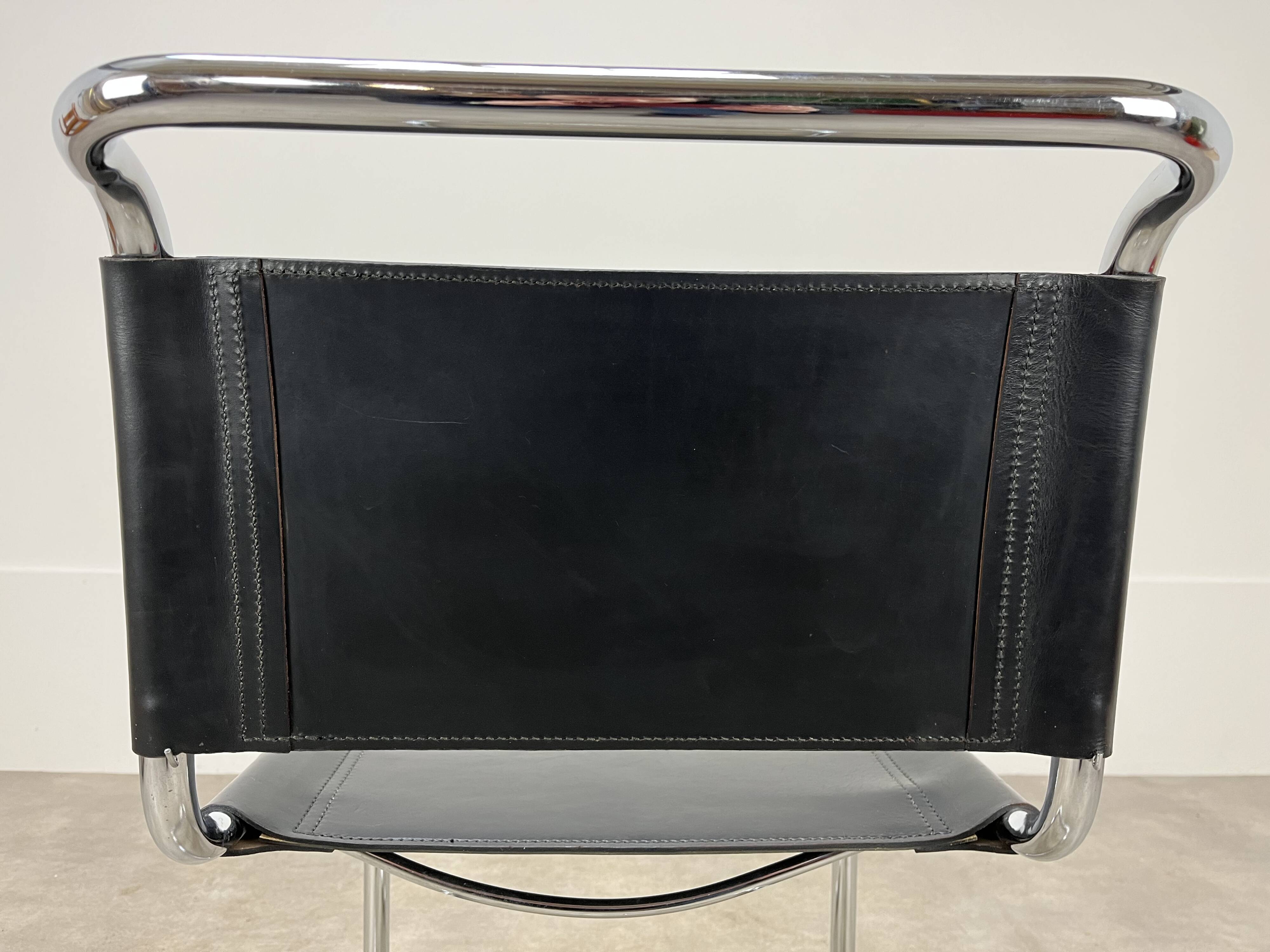 B33 chair black leather, 1980, Marcel Breuer