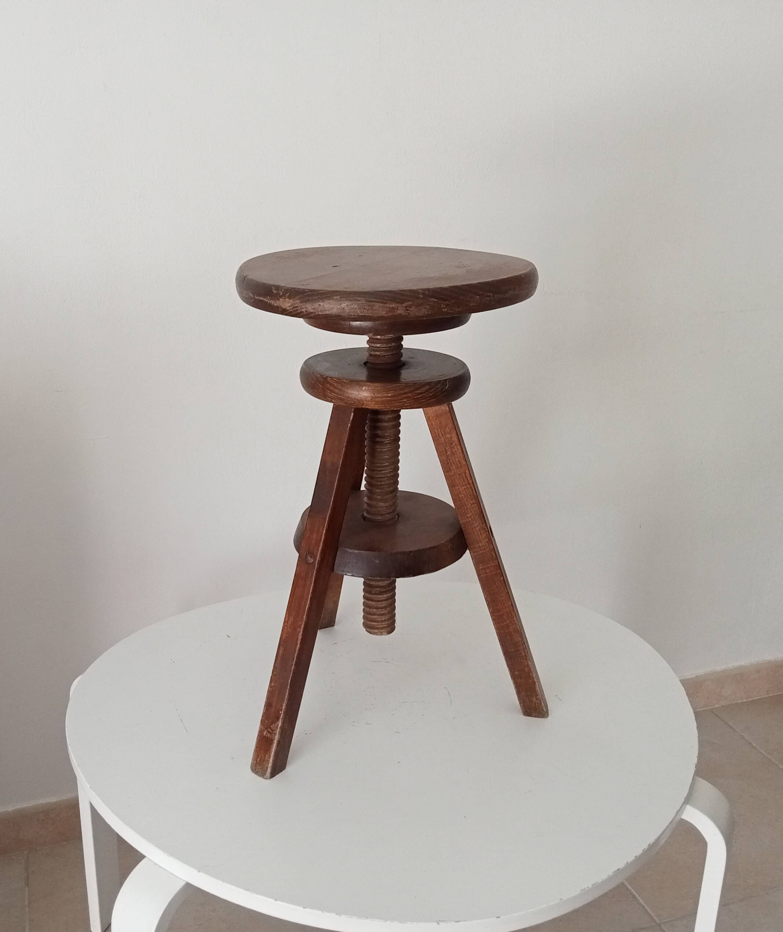 Tabouret de peintre vintage en bois massif