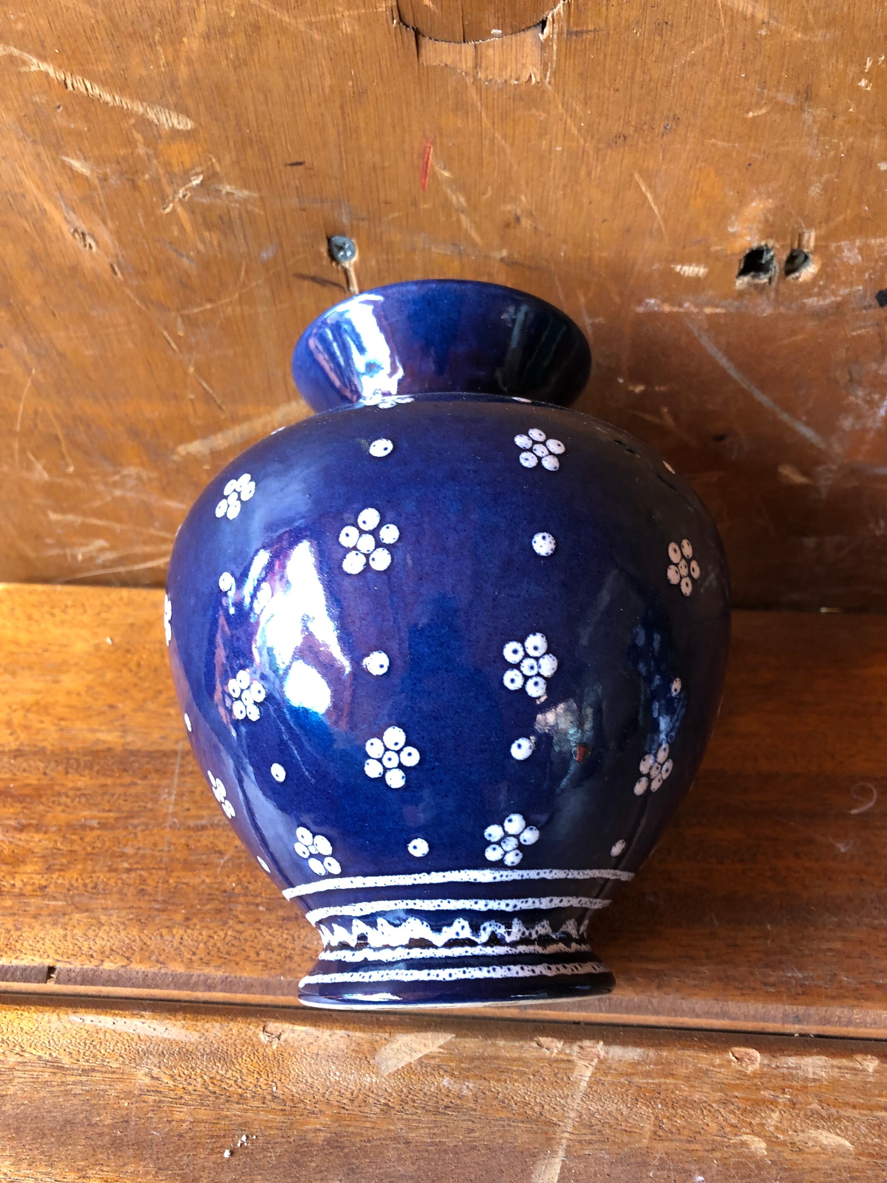 Pair of vase old gmundner keramik ceramic blue & white austria vintage