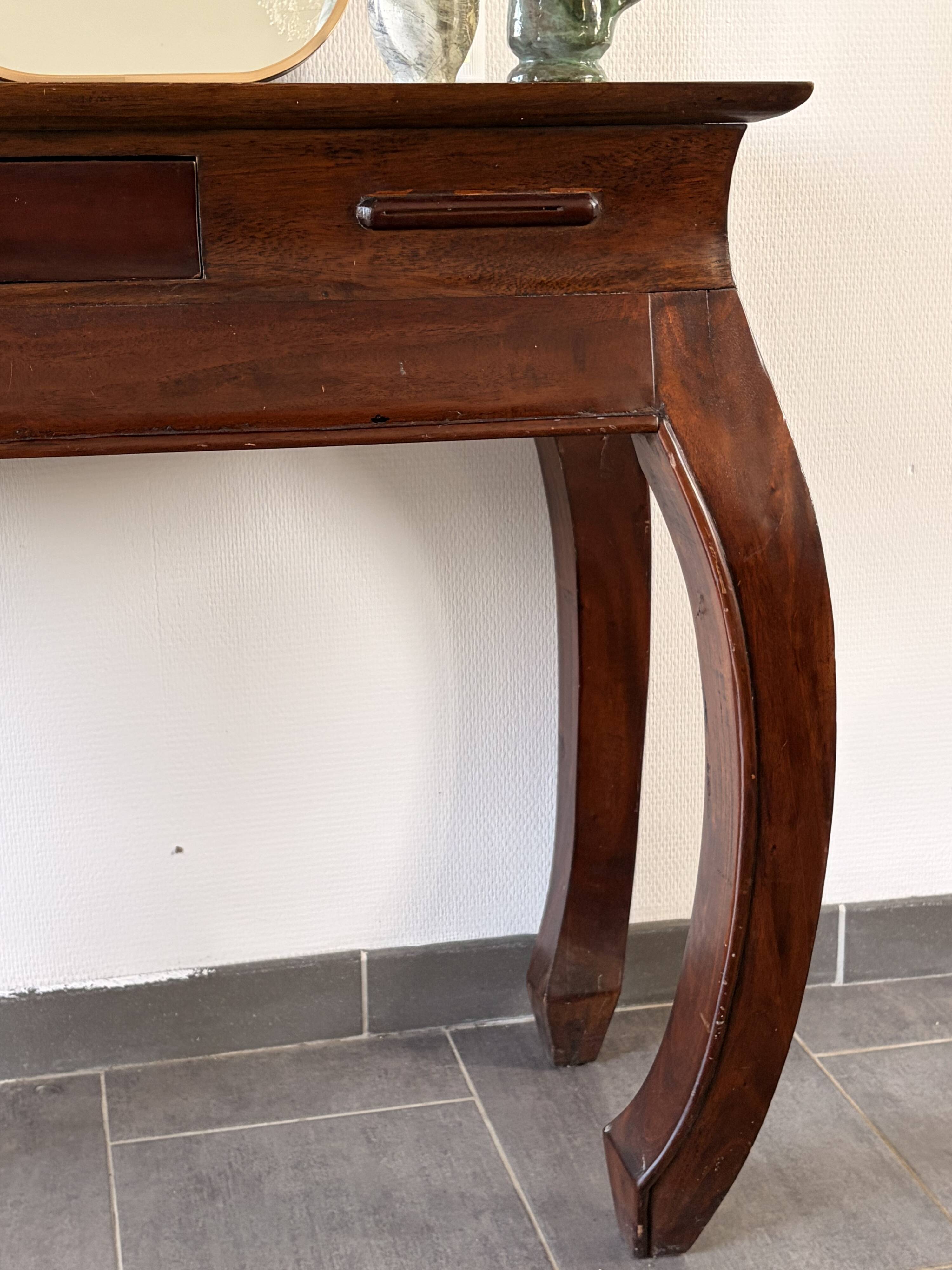 Solid wood console in colonial style – curved legs – drawer – 100x40x81cm