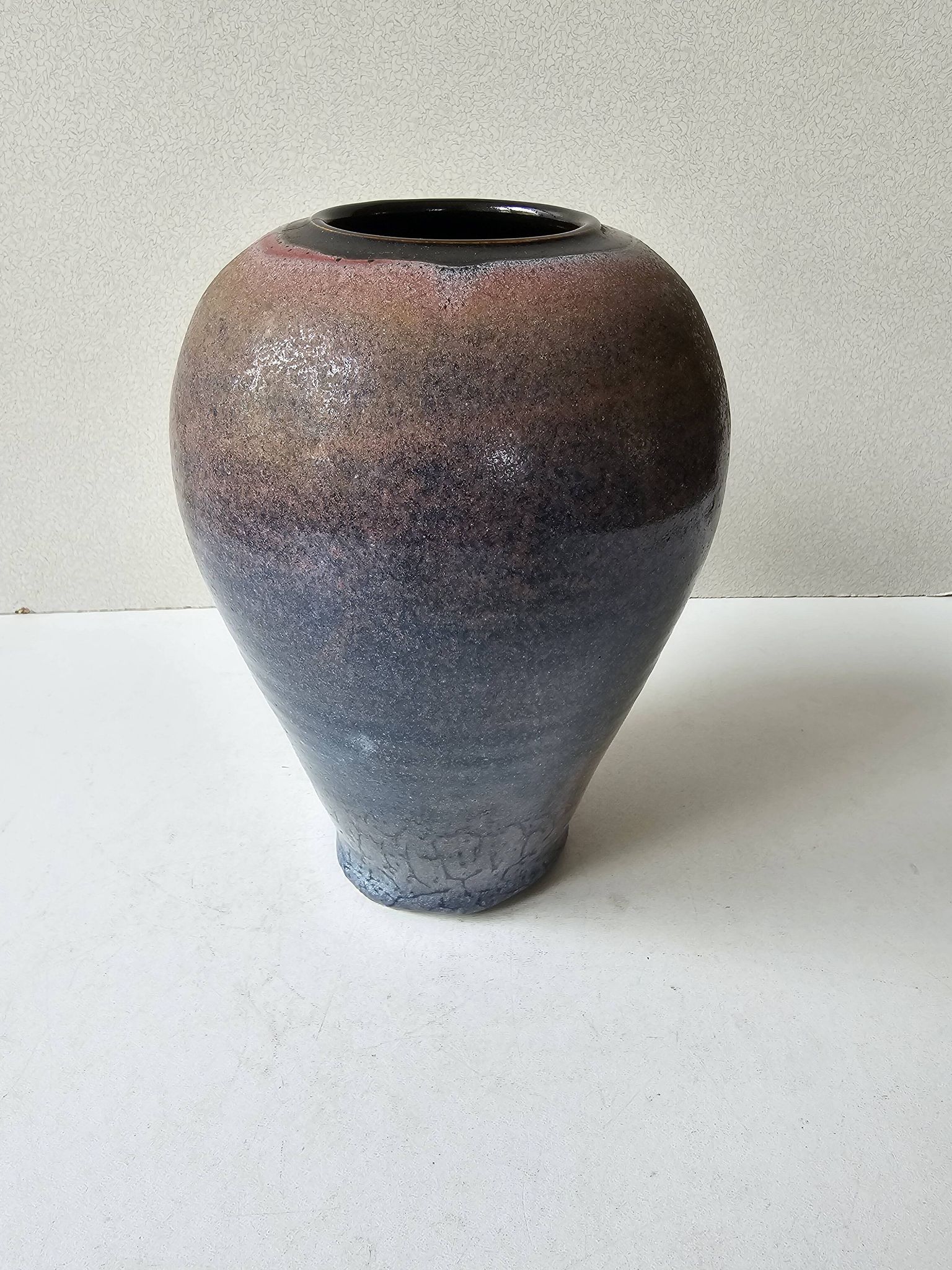 Vase en céramique à couverte Marron Bleue - 19cm