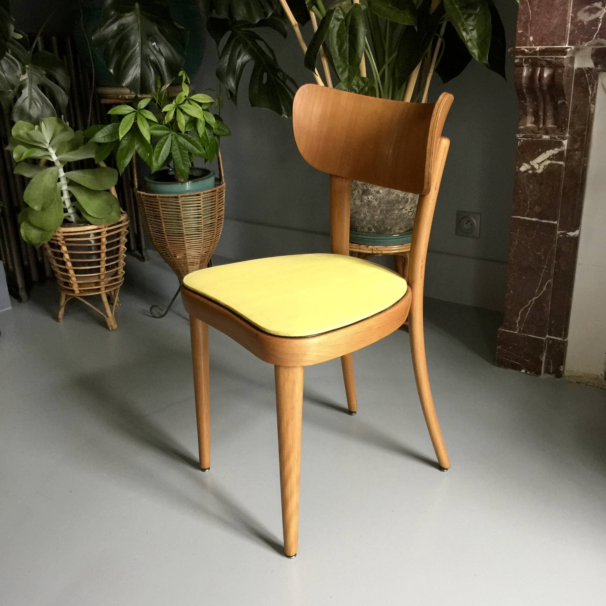 6 yellow and wood Thonet chairs