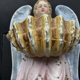 19th century polychrome plaster angel wall stoup