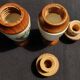 Pair of vintage ceramic and wood salt and pepper shakers