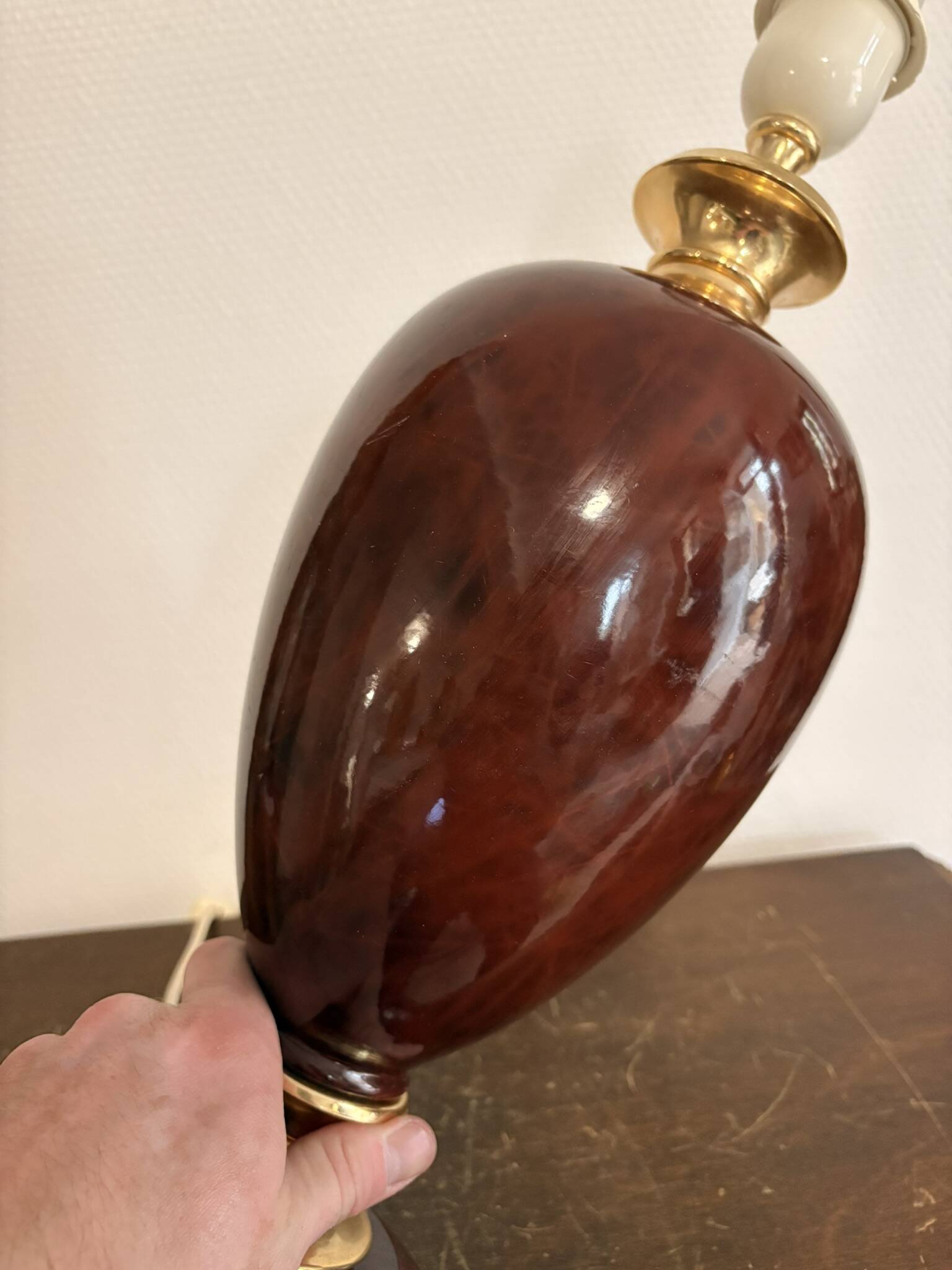 Vintage Hollywood Regency Turtle Shell Baluster Lamp Brass