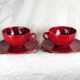 Pair of burgundy red cups with concentric streaks - Saint-Clément - 50s