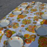 Vintage cotton/linen floral tablecloth