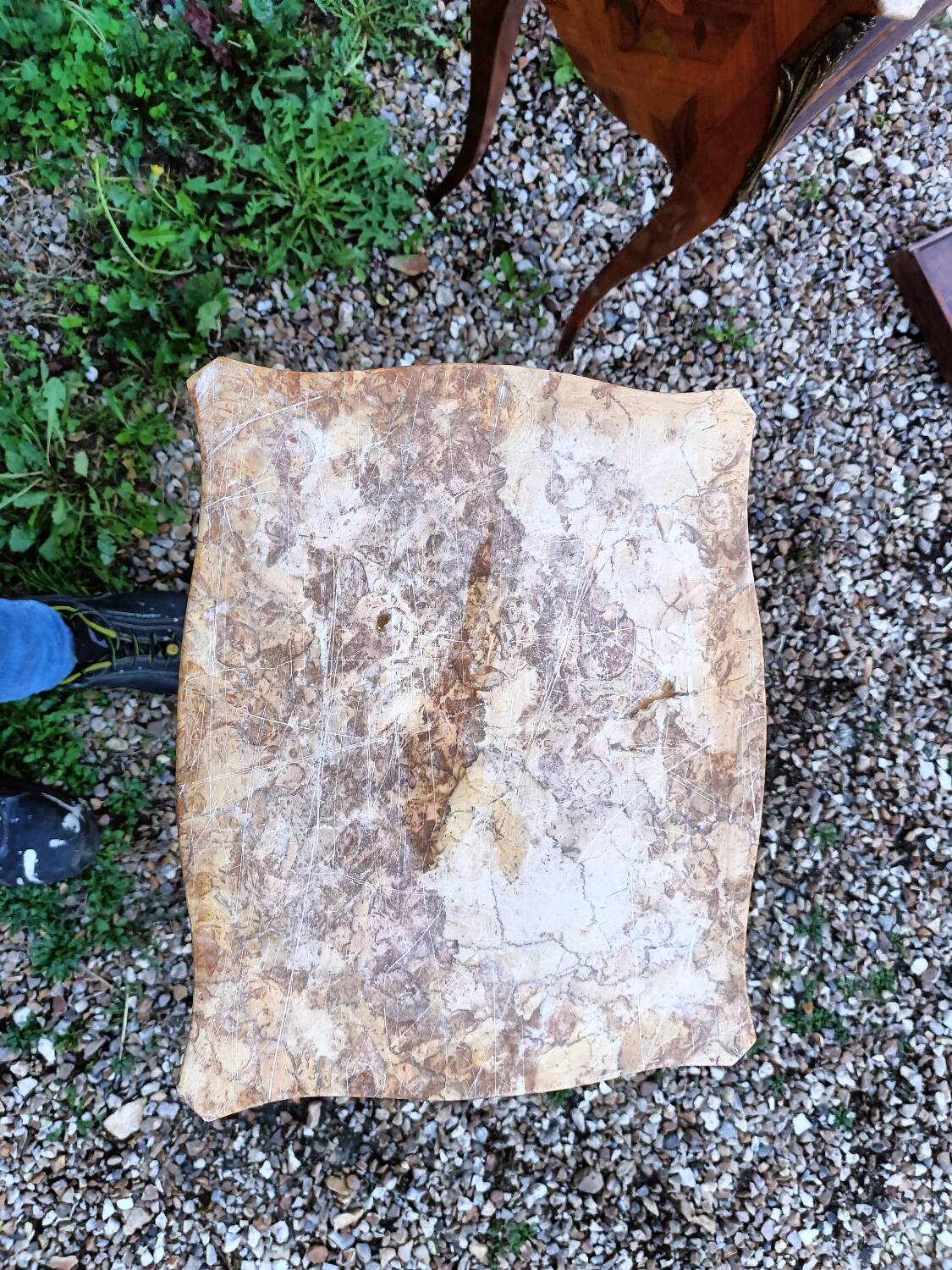 Louis xv style marble top marquetry bedside tables