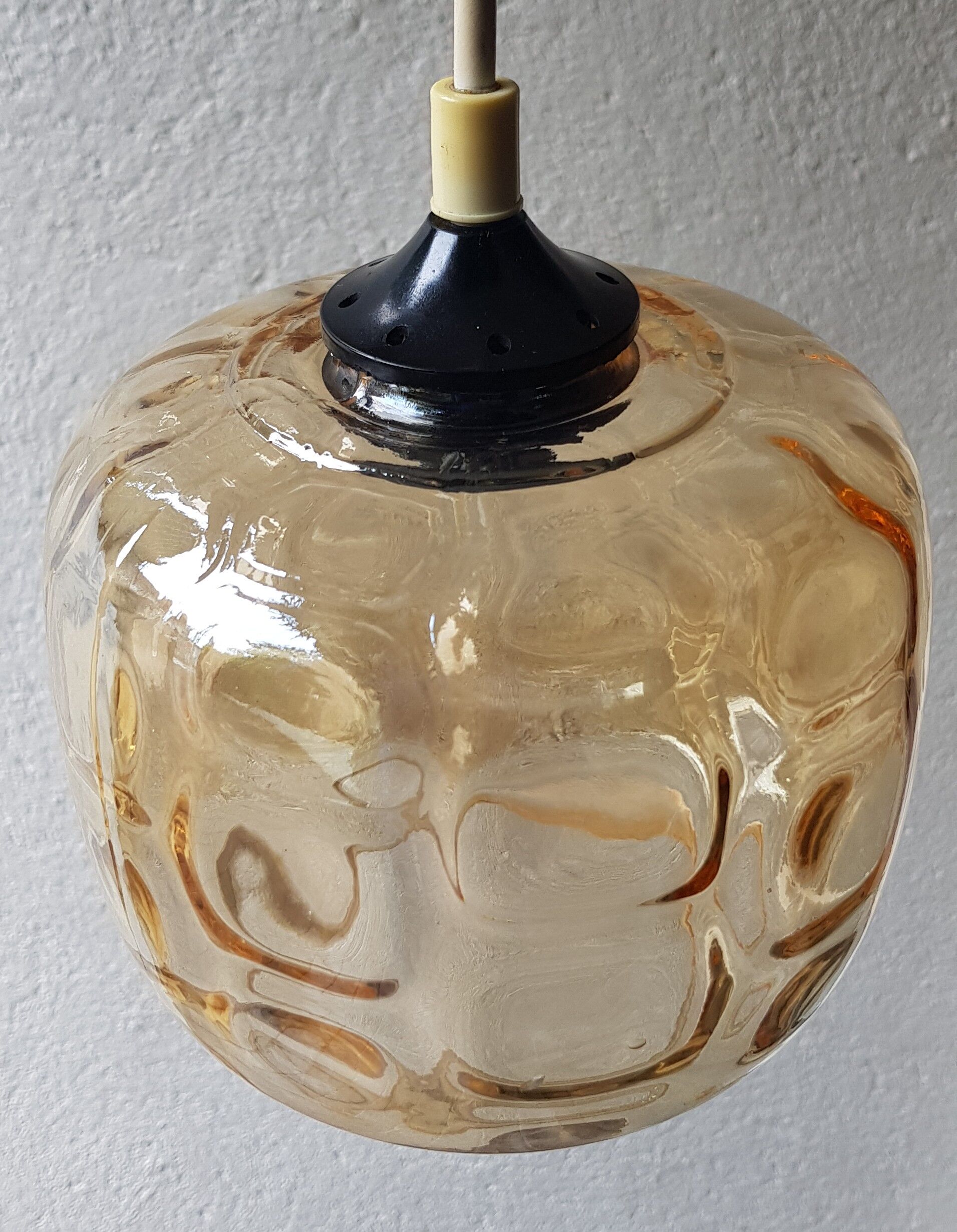 70's amber glass hanging lamp