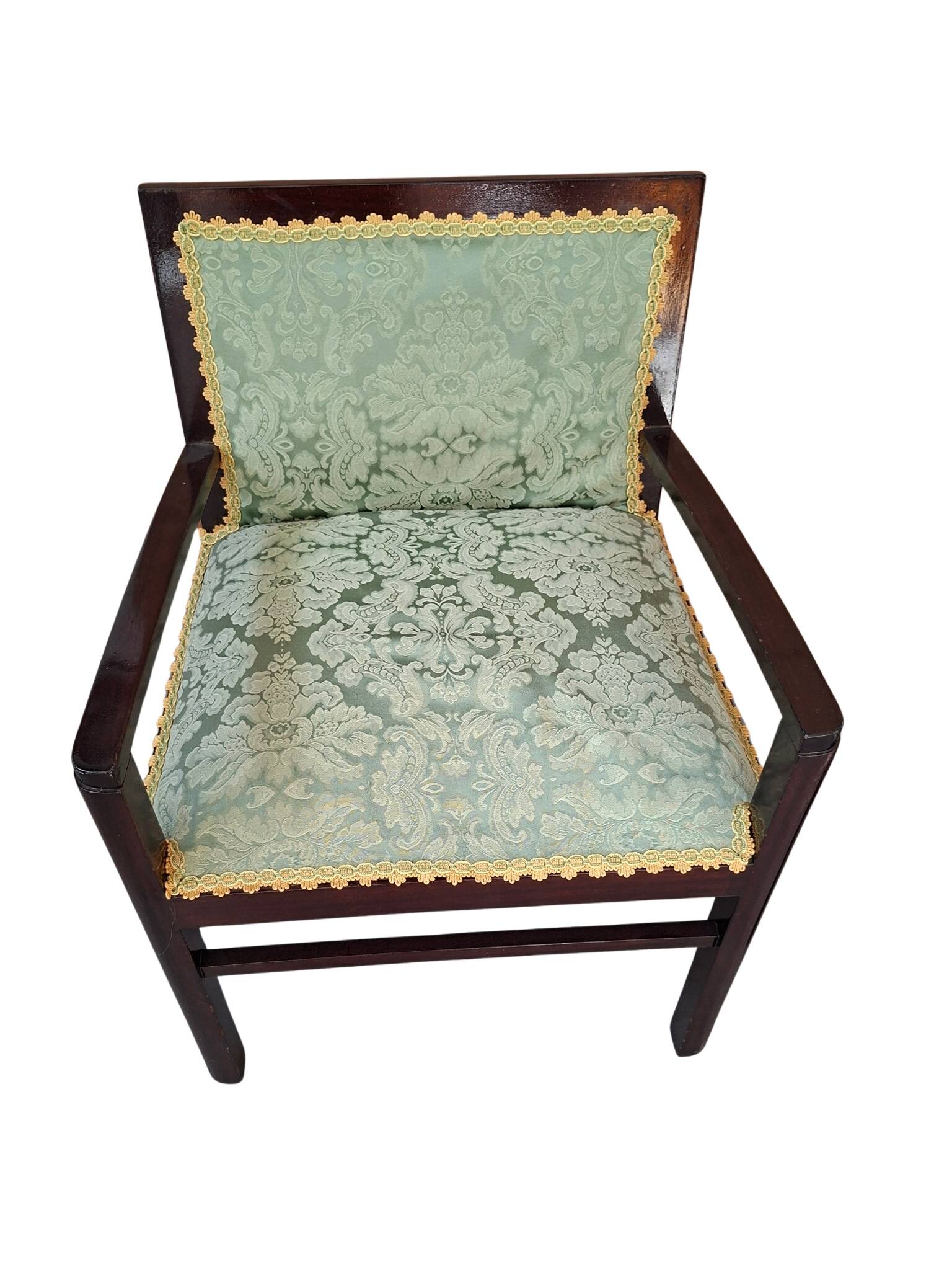 Coppia di Poltroncine Vintage Anni '70 in Mogano e Pregiata Seta di San Leu