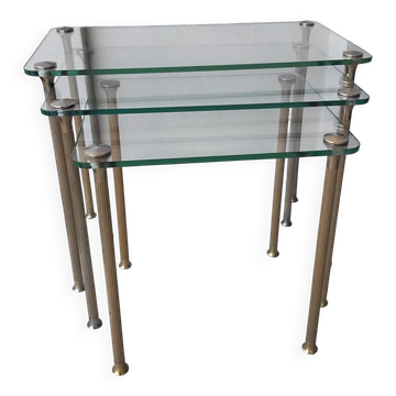 Nested tables in brass and glass