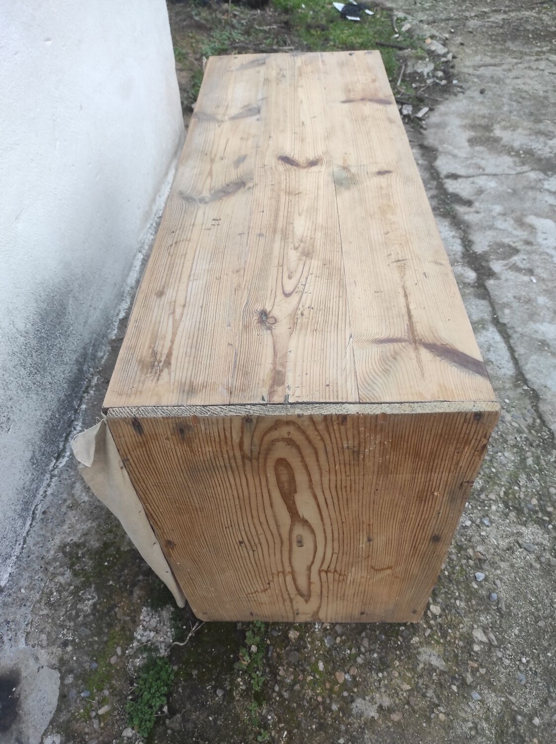 Old TV cabinet shelf low workshop shelf vintage raw fir rustic style