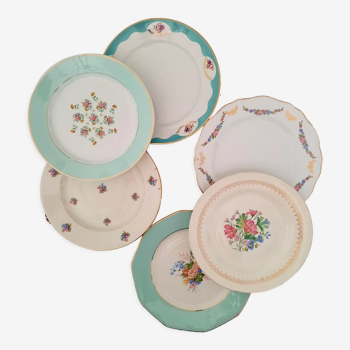 Assiettes plates anciennes dépareillées avec doré