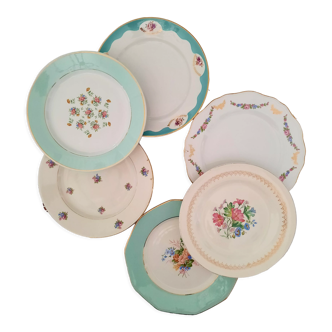 Mismatched old flat plates with gold