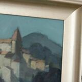 Mid Century Swedish Oil on Canvas “Village Motif” by Bengt Hillgrund