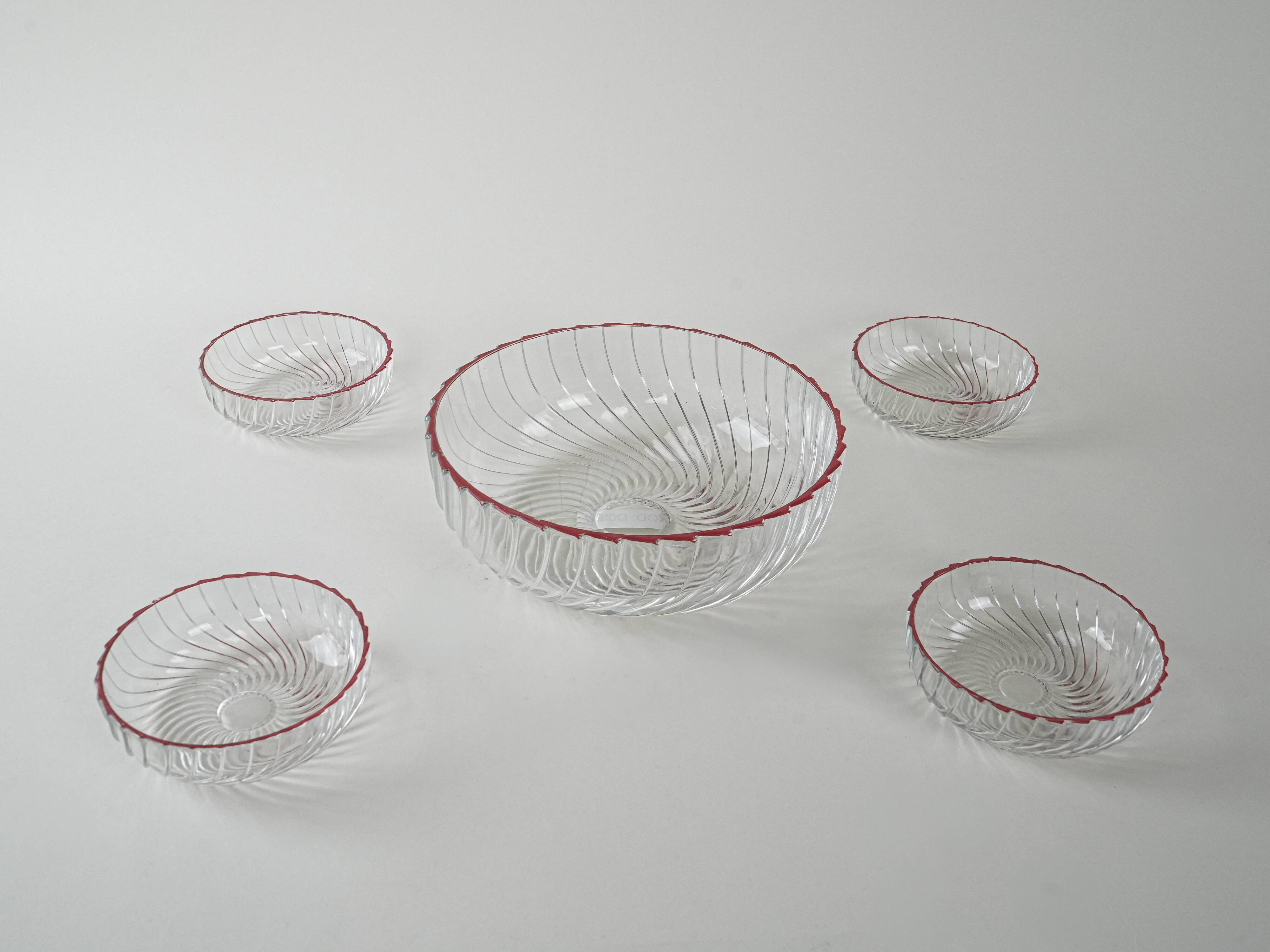 Set of glass salad bowls, Italian design, 1970s, production: Italy