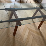 Extensible Bonaldo table in glass and wood – Italian design from the 90s.