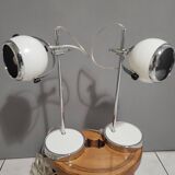 White and chrome metal eye ball lamps