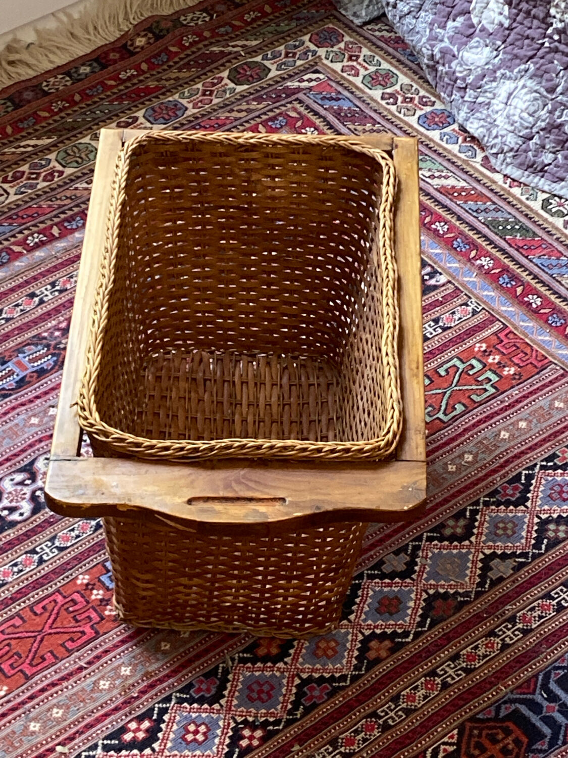 Wicker and wood basket