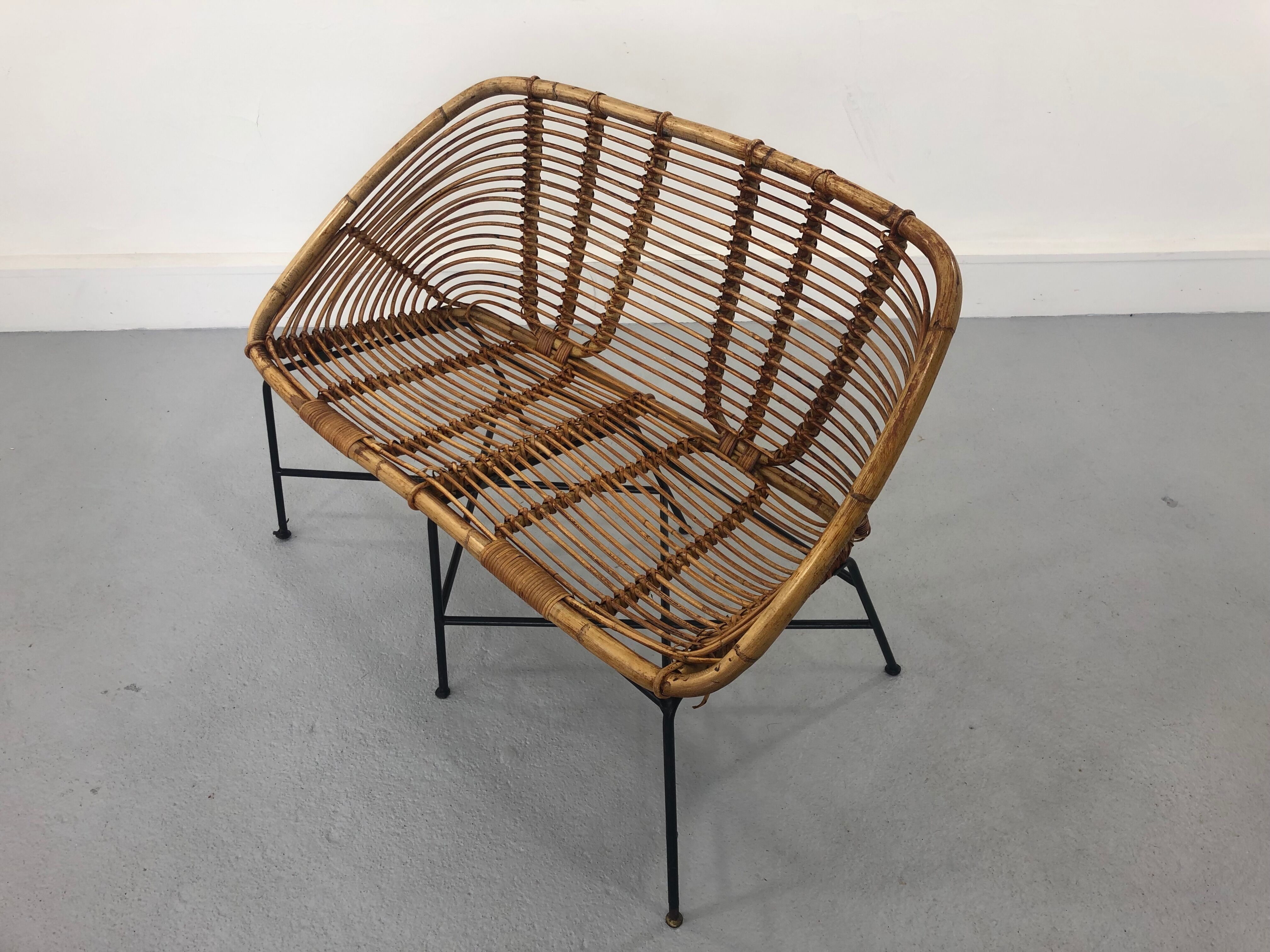 Mid-Century Rattan Bench, 1960s Product Overview