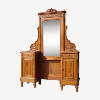 1940s dressing table, solid walnut, mirror and storage