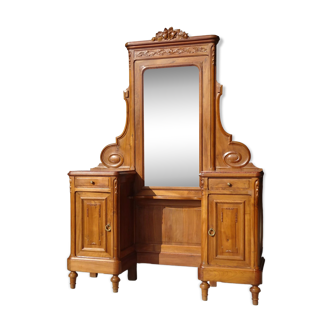 1940s dressing table, solid walnut, mirror and storage