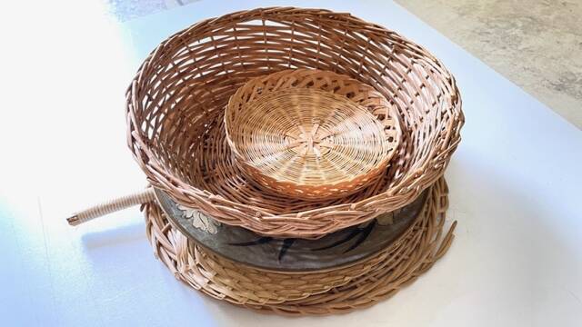 VINTAGE Wicker and Brass Wall COMPOSITION