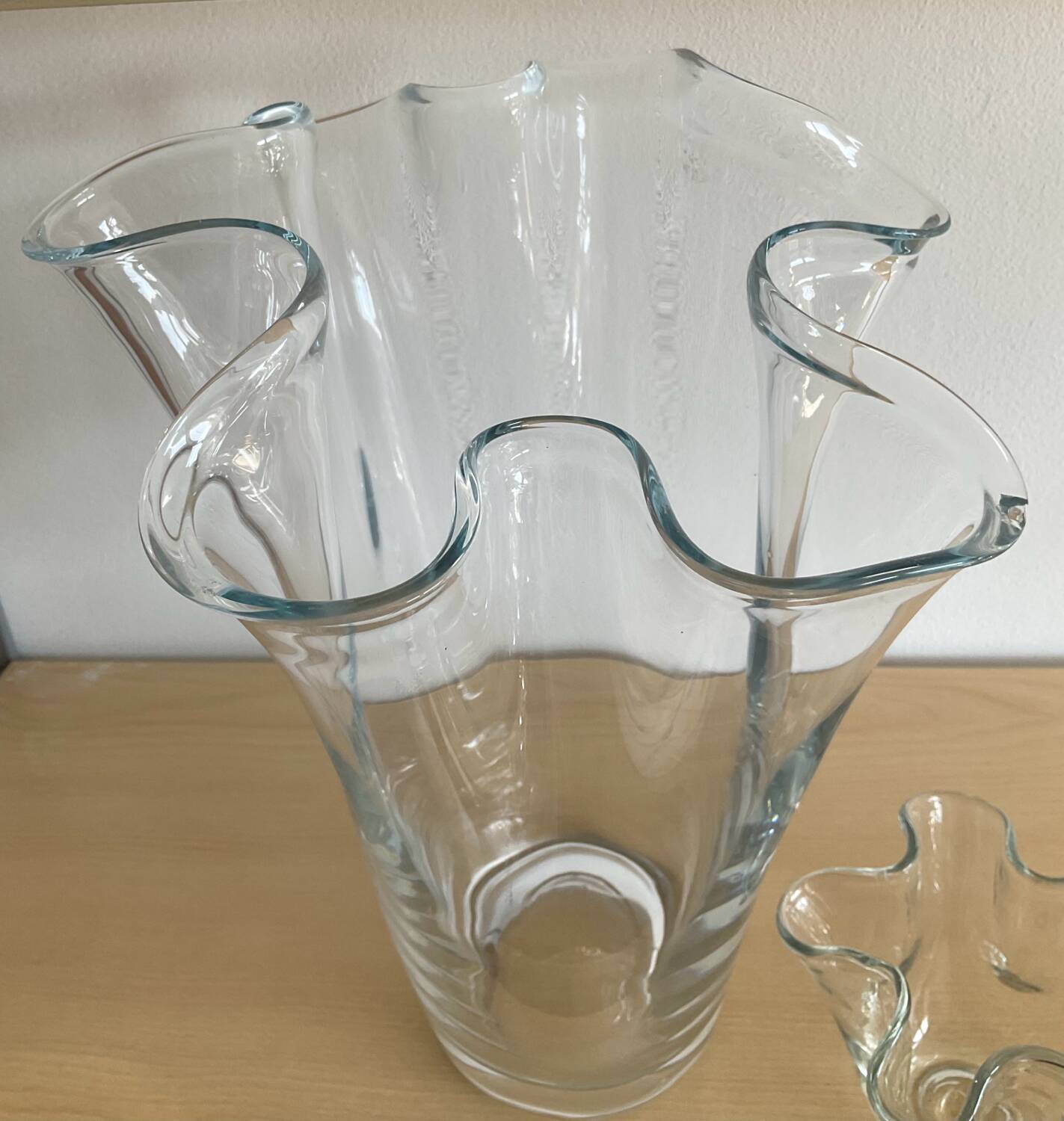Trio of vintage blown glass handkerchief vases